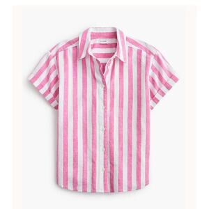 NWT J.Crew Factory Women’s Large Pink Striped linen button-up shirt short-sleeve